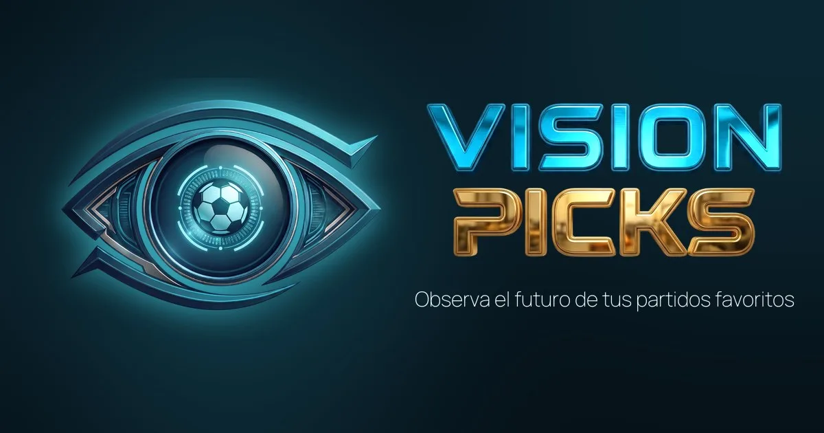 VisionPicks: el ojo con un balón dentro y el nombre en azul y dorado